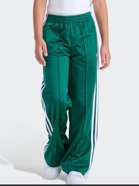 Adidas Emerald Green Track Pants with White Side Stripes and snaps down side